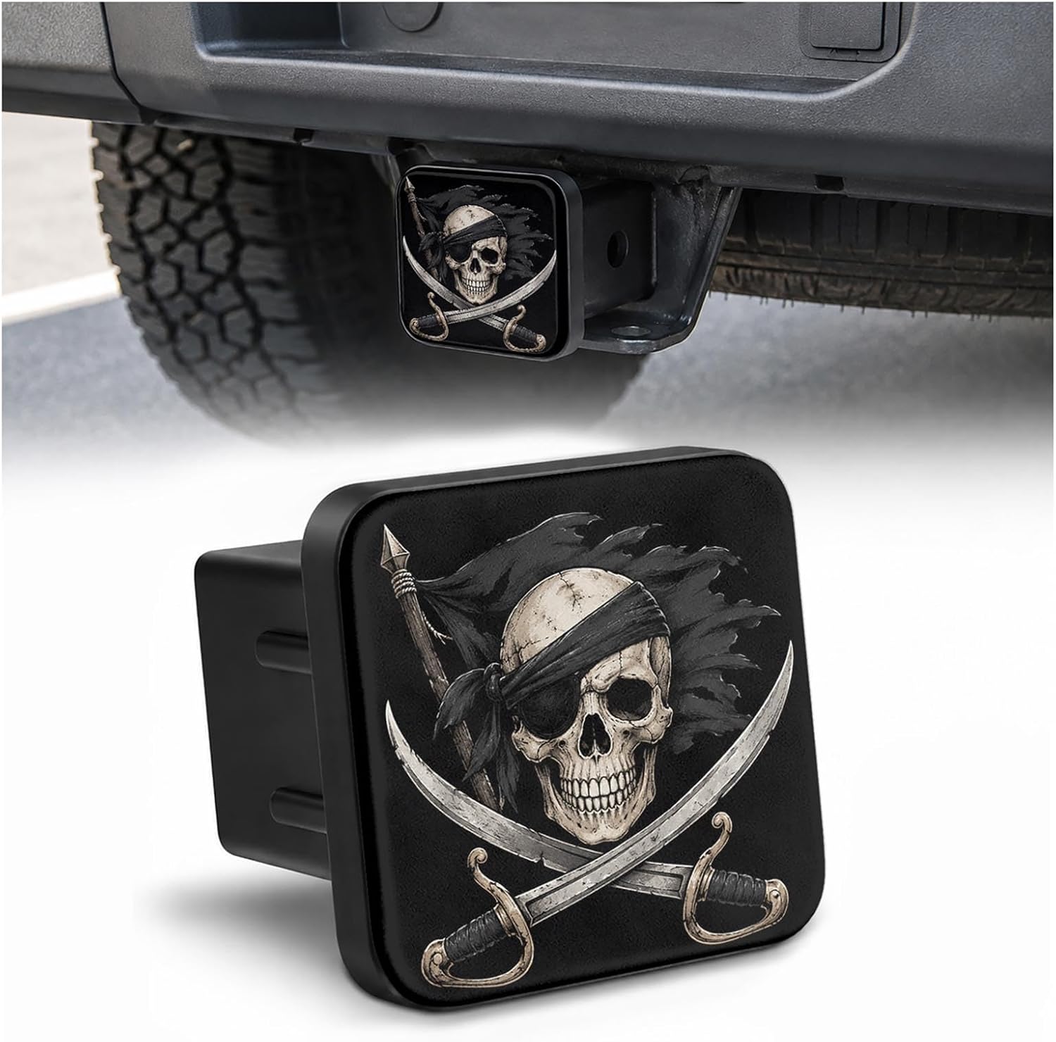 Pirate Skull 2" Hitch Cover, Rubber Towing Hitch Covers Hitch Protector for Camping Travel, Trailer Hitch Cover Tube Plug Insert Car Exterior Accessories for Pickup Trucks