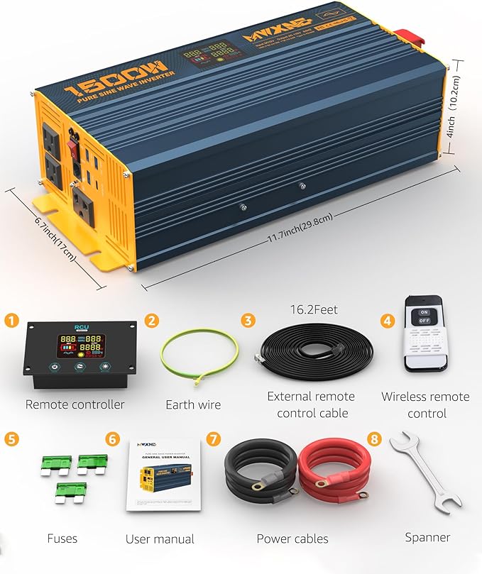 1500W/3000W Power Inverter Pure Sine Wave DC 12V to 110V 120V AC Converter 3 AC - Image 8
