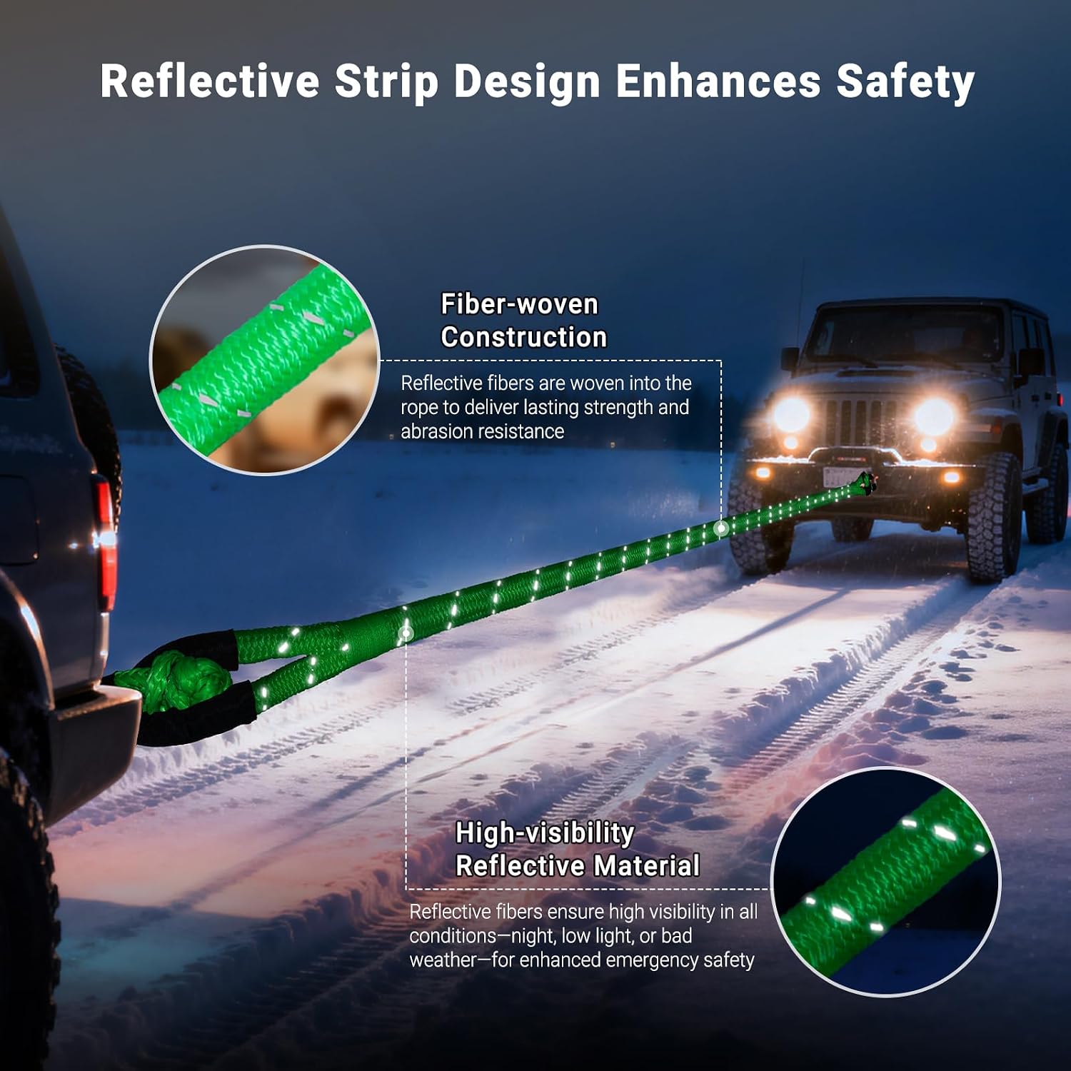 Kinetic Recovery Tow Rope 5/8" x 20ft Tow Strap 36000lbs Snatch Strap with 2Pcs Soft Shackles 56000lbs Break Strength Heavy Duty Kinetic Towing Rope for Truck ATV UTV Offroad Recovery Rope Kit