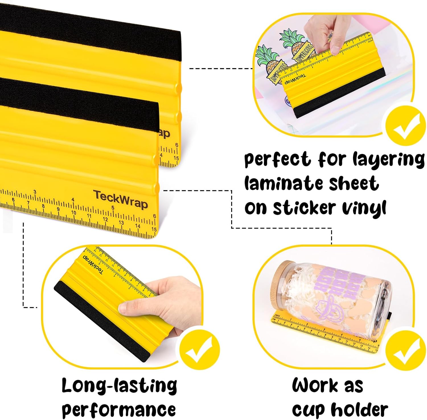 TECKWRAP Squeegee for Vinyl Felt Squeegee Scraper Tool for Decals, Inkjet Sticker Paper, and Wallpaper - 6"x2.9", Scratch-Free Application (Yellow)