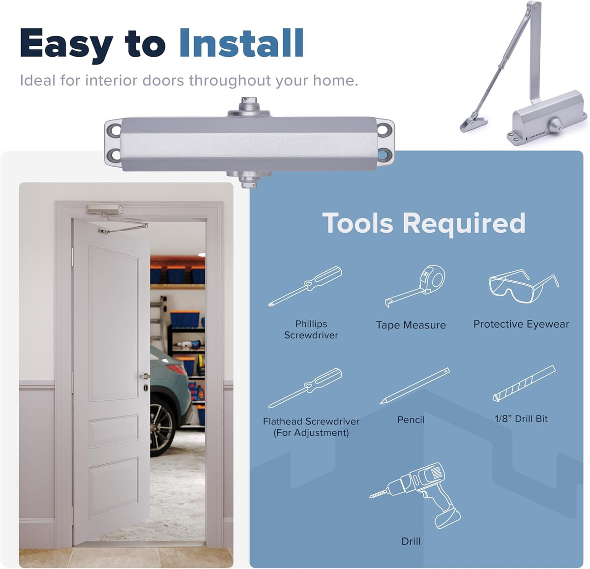 automatic door closer (silver), fs-1306 residential hydraulic auto, view 9