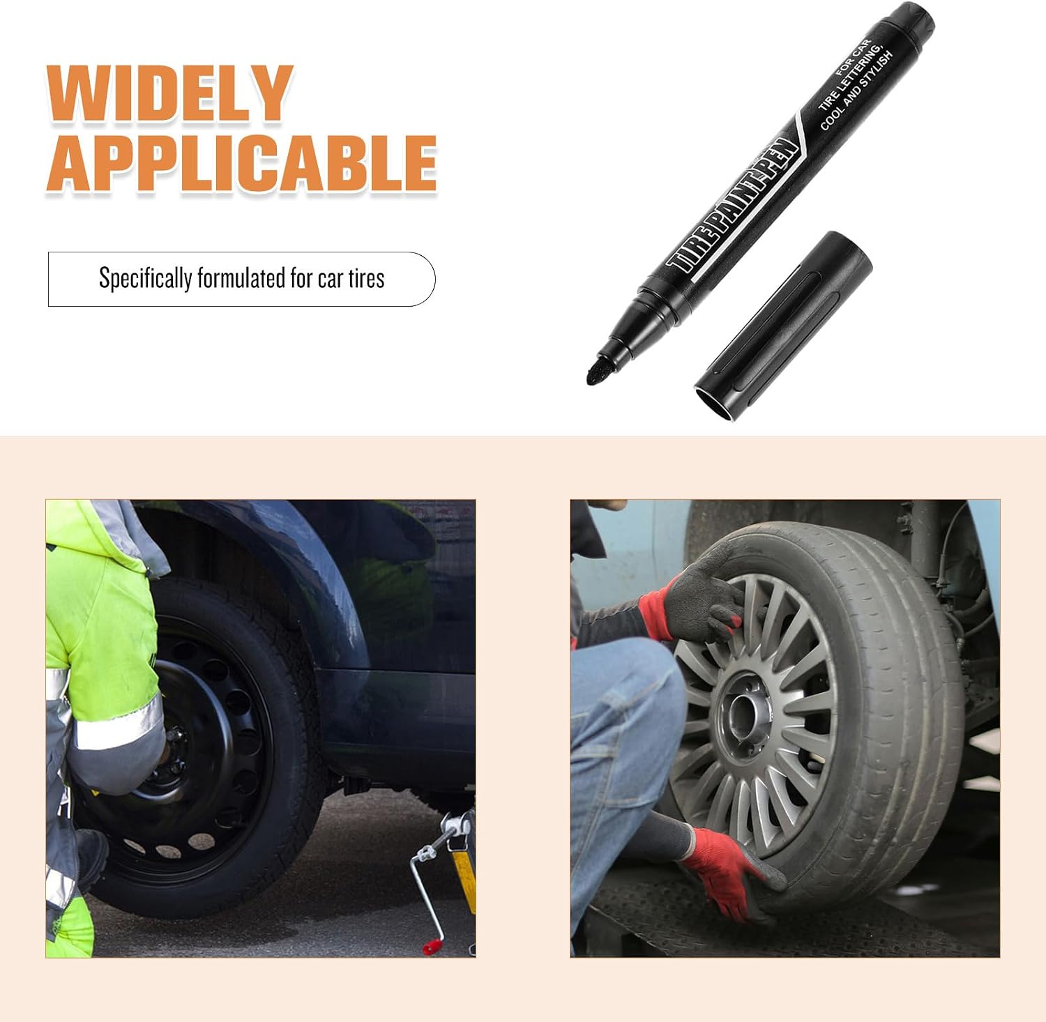 3pcs Tire Painting Pens for Cars Sturdy Color Water-based Formula Specifically Formulated for Car Tires and Touch up Paint Applications