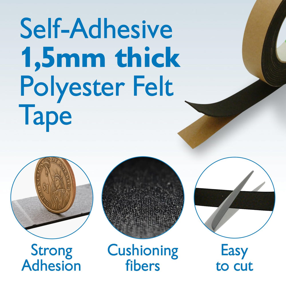 FindTape Polyester 1.5mm Felt Tape – 1 in. x 50 ft. Felt Strips with Adhesive...