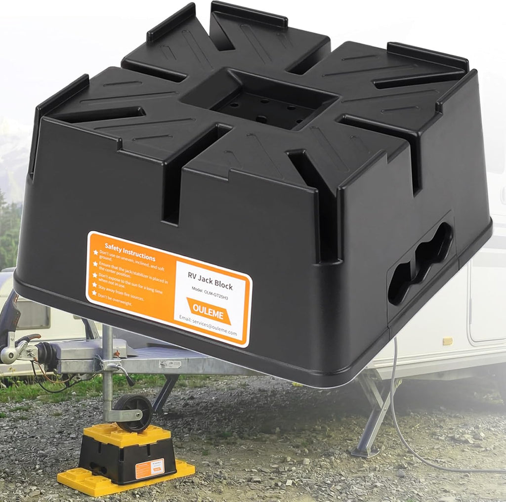 OULEME Trailer Jack Block, 15,000 lbs Leveling Block for RV Camper Travel Trailer 5th Wheel, Fits 8.5” Pad, Tongue Stand/Round Square Scissor Stabilizer Jack and Wheels, 1 Pack