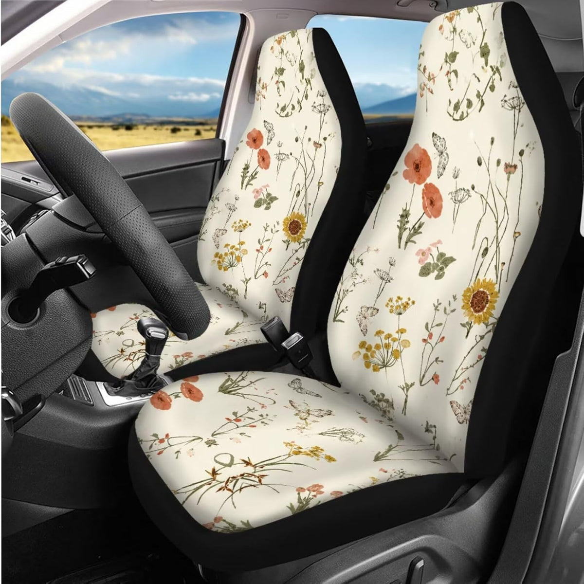 boho car seat covers full set with steering shown in use