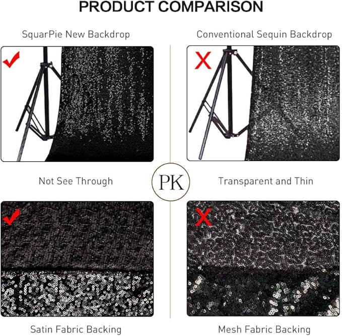 SquarePie Sequin Backdrop Less See Through Background for Wedding Halloween P...
