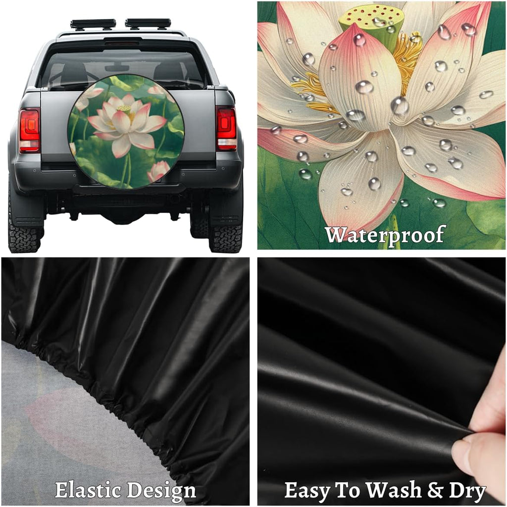 Tire Cover Spare Tire Cover, Waterproof and Dustproof Universal Tire Protector Suitable for Trailer RV SUV and Many Vehicles Tires 15 in Lotus 2