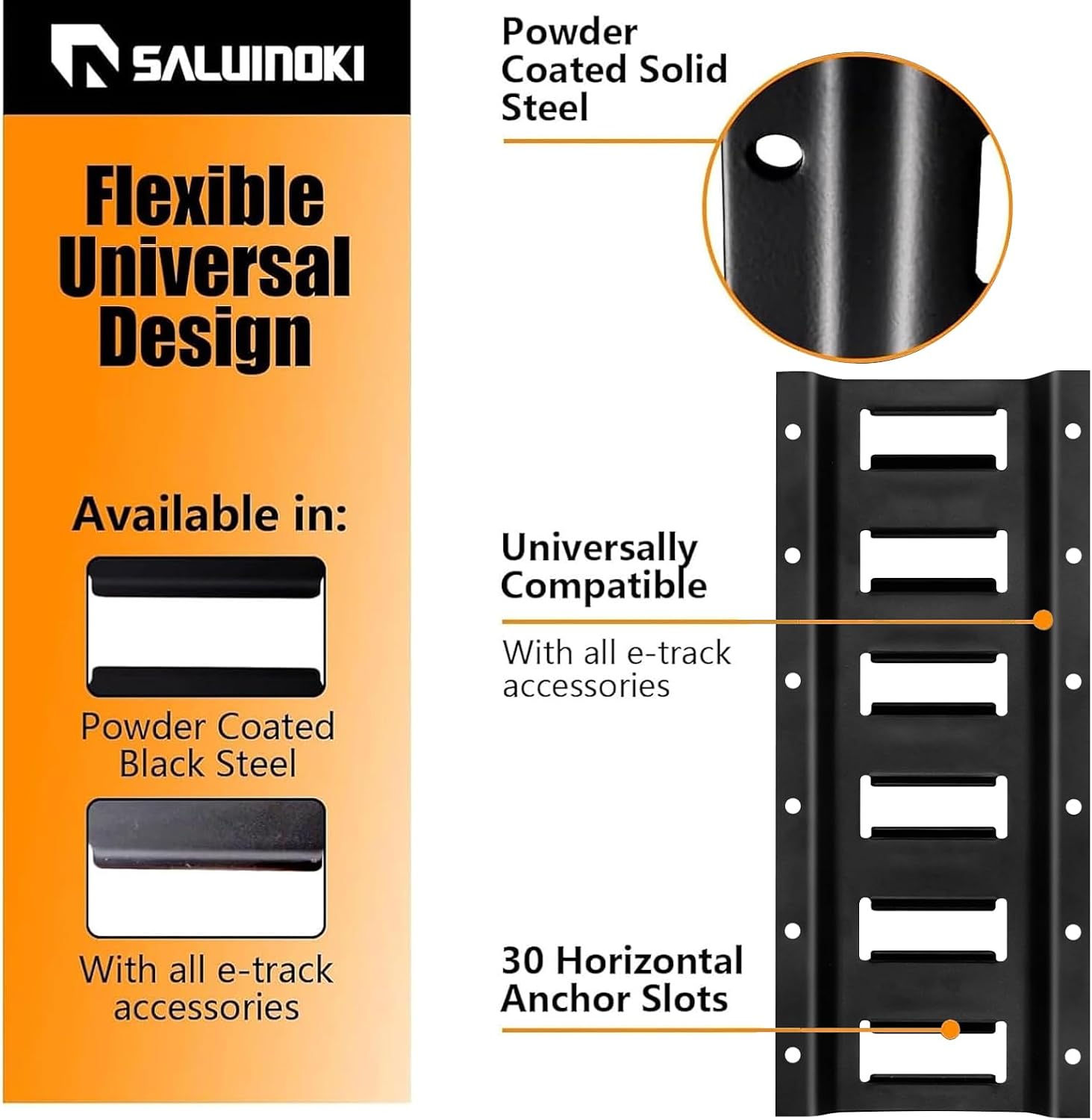 4Pack 1ft E Track Rails Tie Down Etrack Rail with Powder-Coated Steel e-Track for Garages, Workshops E-Tracks Accessories Black