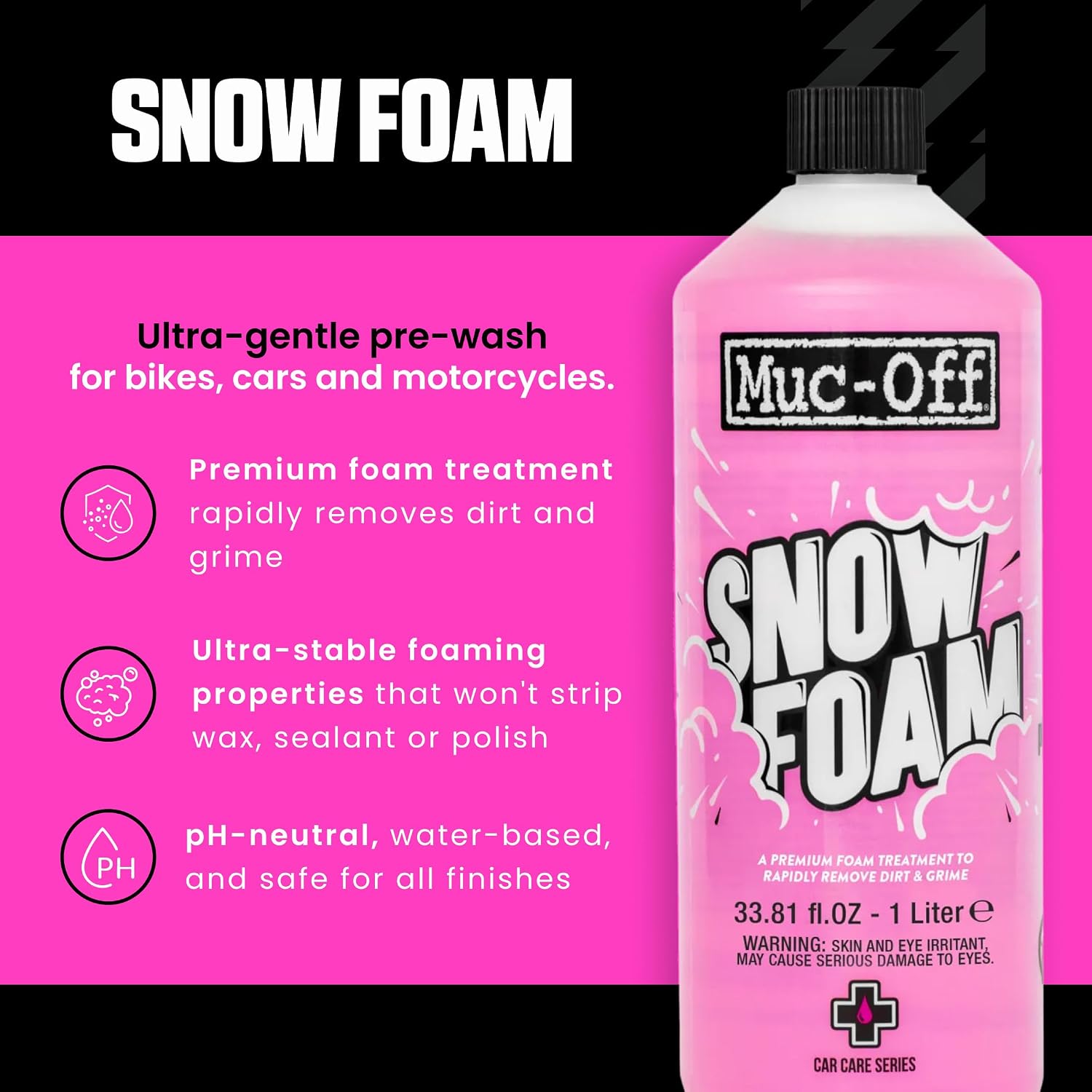 Muc Off Snow Foam, 1 Litre - Biodegradable Pre Wash Car Shampoo - pH Neutral Snow Foam for Cleaning Cars, Bikes and Motorcycles