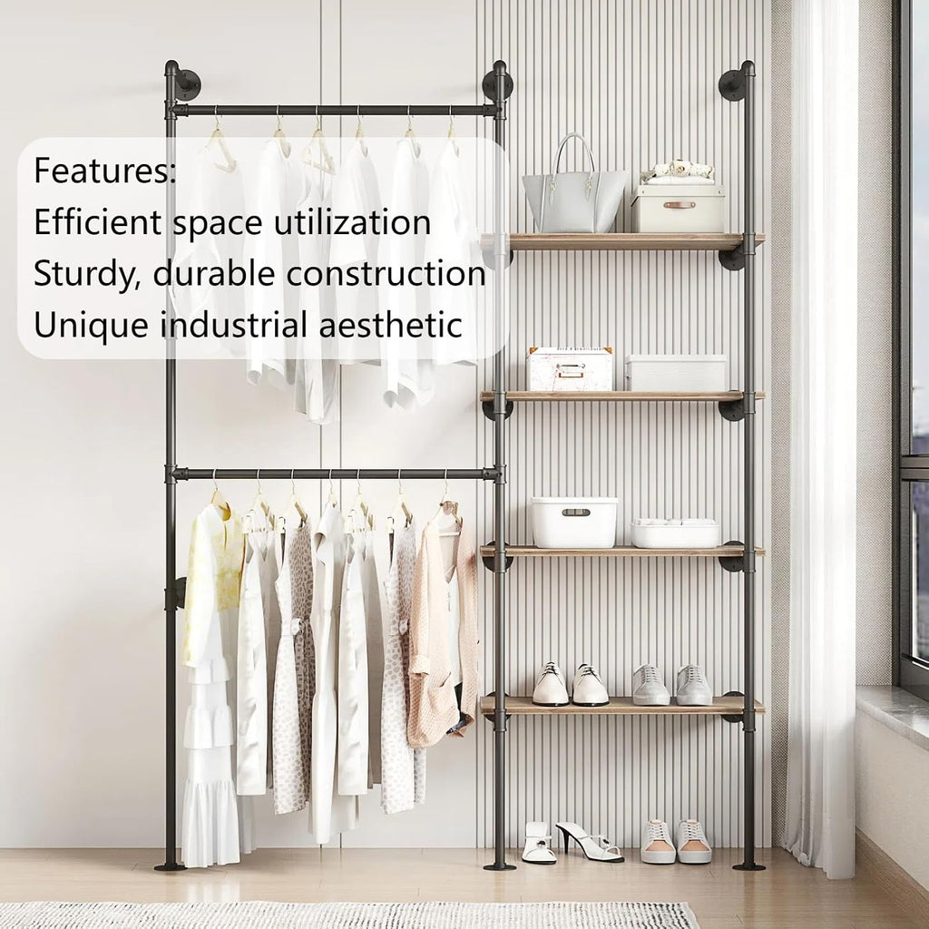 industrial pipe clothing rack showing dimensions