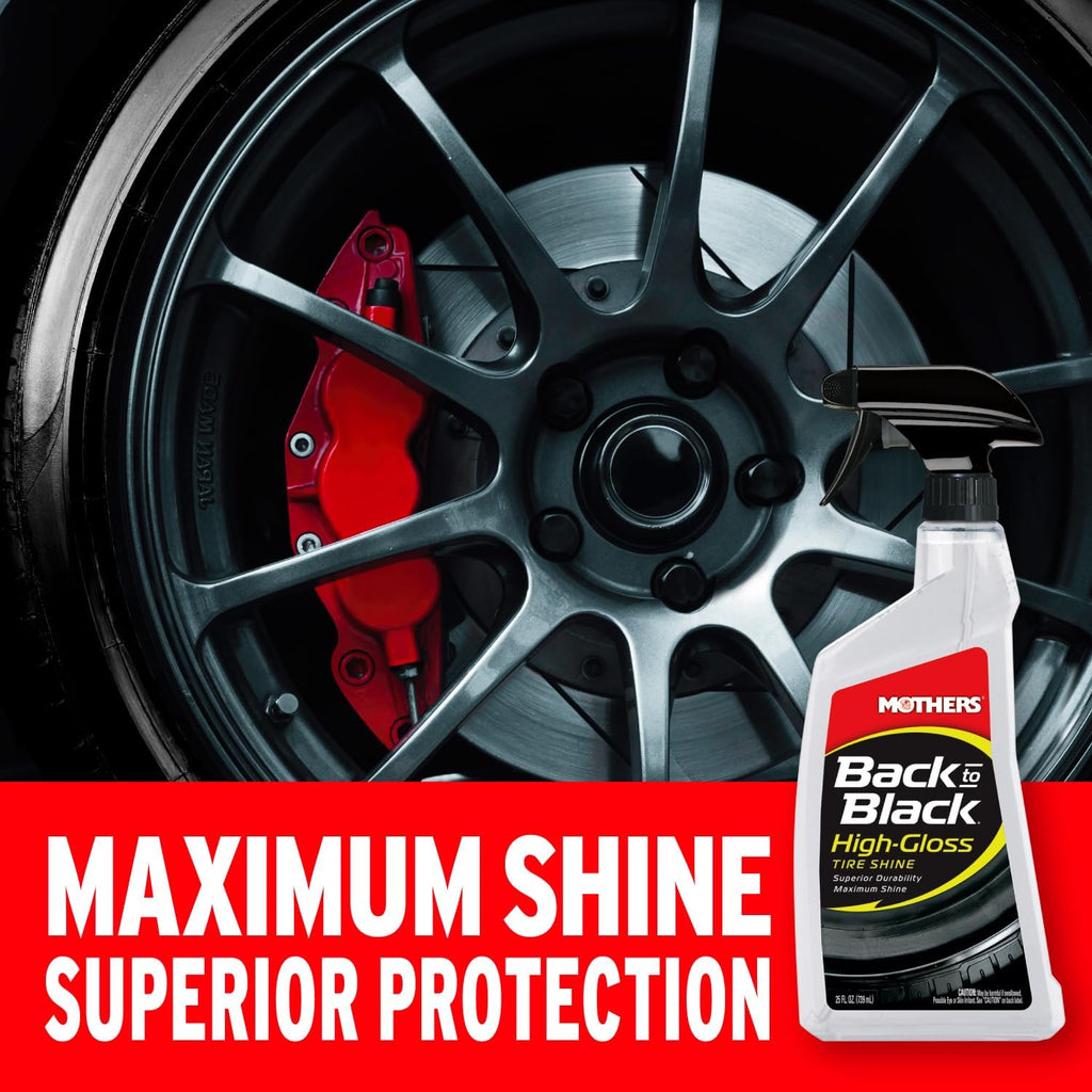 Mothers Back-to-Black High-Gloss Tire Shine, 24 oz. — Maximum Shine, Wet-Look, Long-Lasting Protective Barrier, Superior Durability, Striking Finish, Surface Care Technology (06924)
