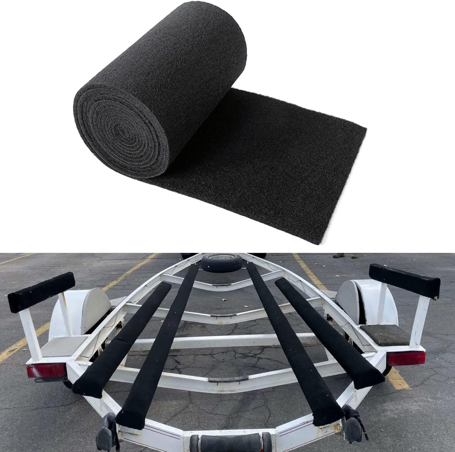 Boat Trailer Bunk Carpet, Black Marine Carpet, Replacement for Trailer Bunk Boards, Boat Lift Bunks, and Runners, Available in 12" and 24" Widths