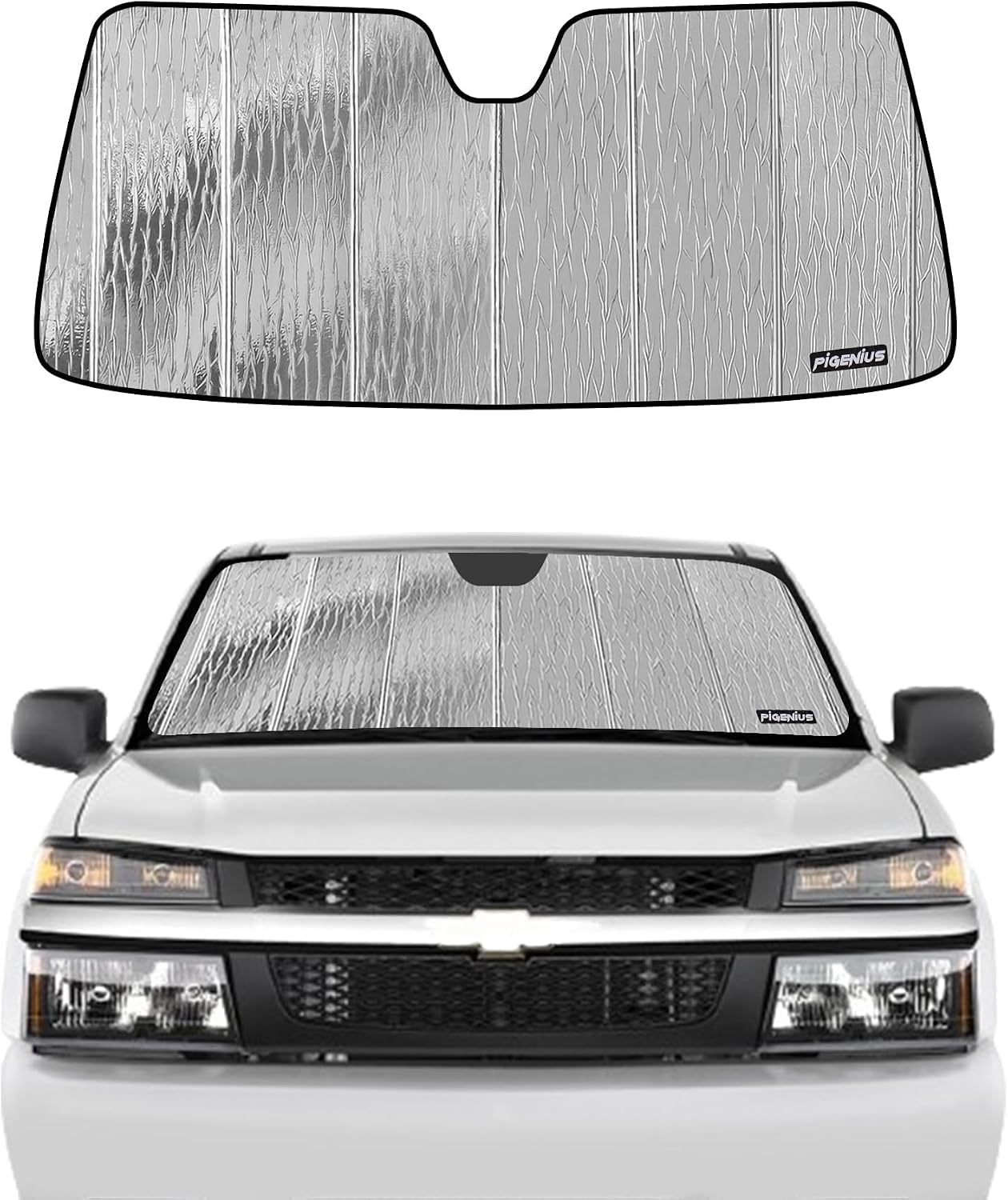 Pigenius Windshield Sunshade for Chevy/GMC Colorado/Canyon 2023-2026, Reversible Silver/Black