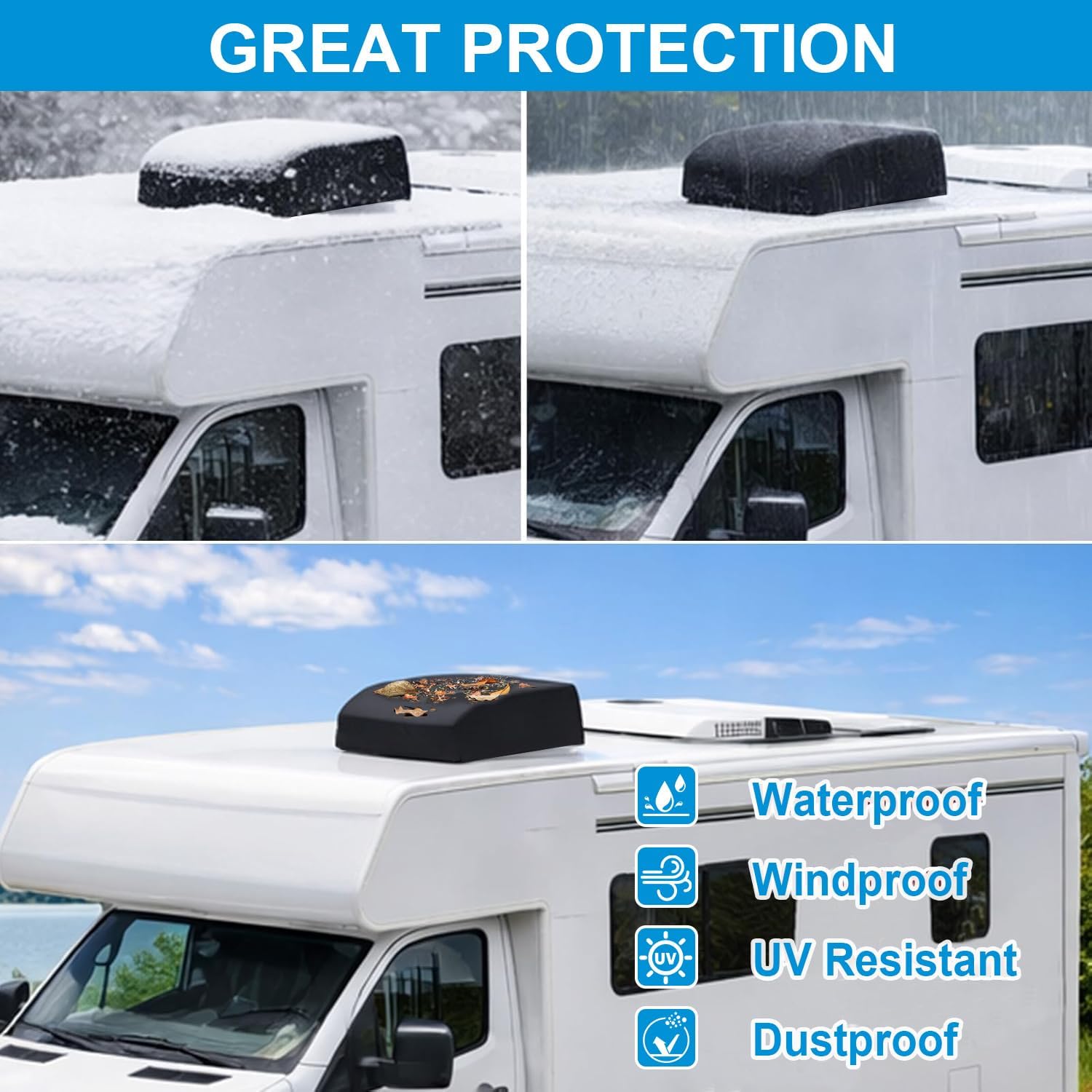 RV Camper Air Conditioner Cover Trailer AC Covers for RV Roof Unit, 600D Oxford Cloth Fits Dometic FreshJet 3, ASA, VEVOR, Furrion RVs Air Conditioner Winter Covers for Outside - RV A/C Cover for Roof
