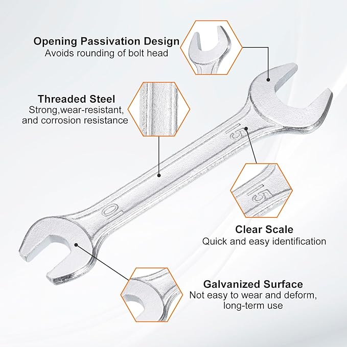 HARFINGTON 2pcs Double Open End Wrench 10mm x 15mm Metric 15 Degree Offset - Image 4