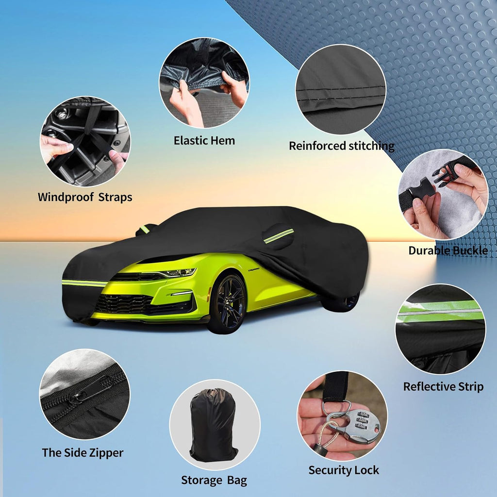 waterproof car covers fit for 2010-2023 chevy camaro(black) shown in use