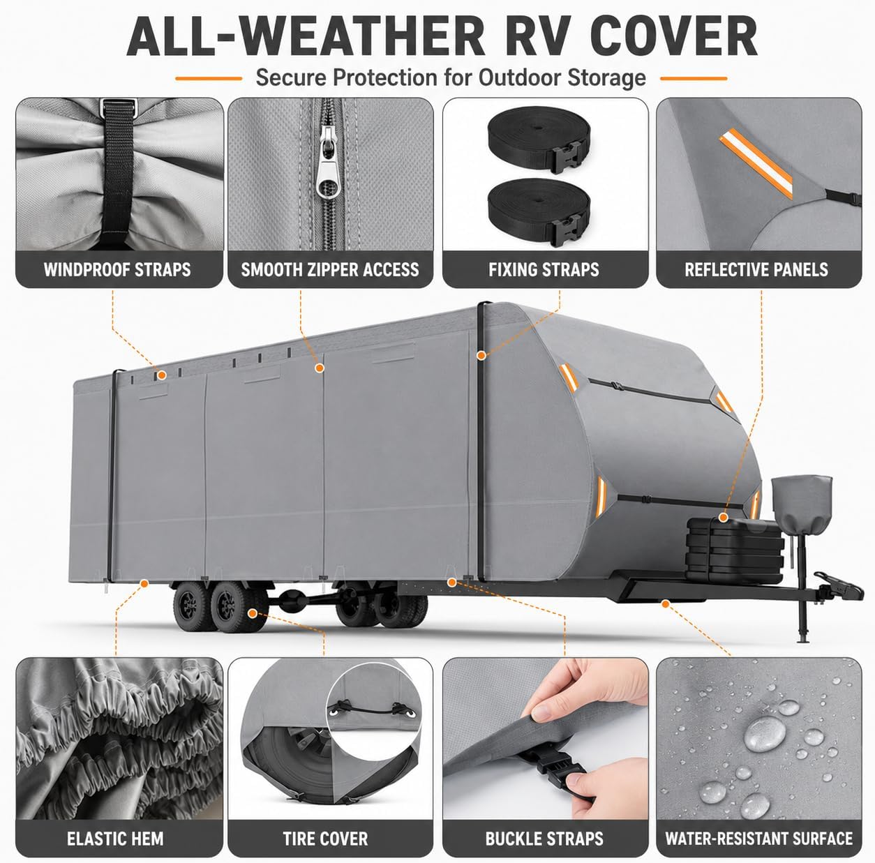 Travel Trailer RV Cover for Cruiser RV MPG 2120RB 2025-2026, Heavy Duty Camper Cover with Windproof Straps, All Weather Outdoor Storage Motorhome Cover