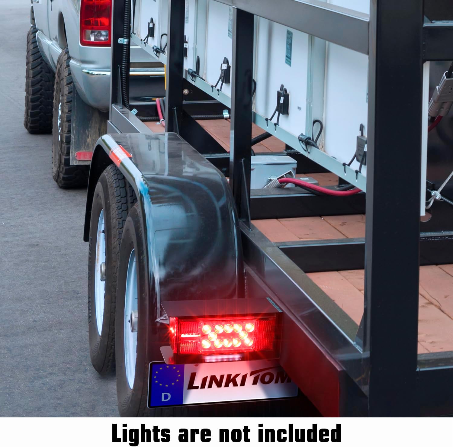 LINKITOM Rectangular Trailer Tail Light Mounting Box & License Plate Bracket, Left Right Guard Cover for Trailers Over 80" Boat Truck Marine Camper RV, Black Powder Coated Heavy Duty Steel