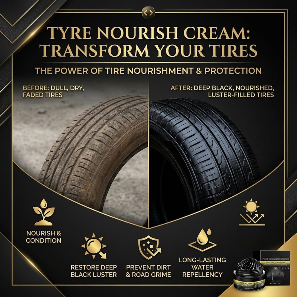 Tire Shine & Tyre Nourish Cream - Premium Wheel Restoration Wax - Long-Lasting Black Gloss Restorer Tyre Nourishing Paste for Cars, Trucks, Motorcycles - Professional Tire Dressing & Polish (1)
