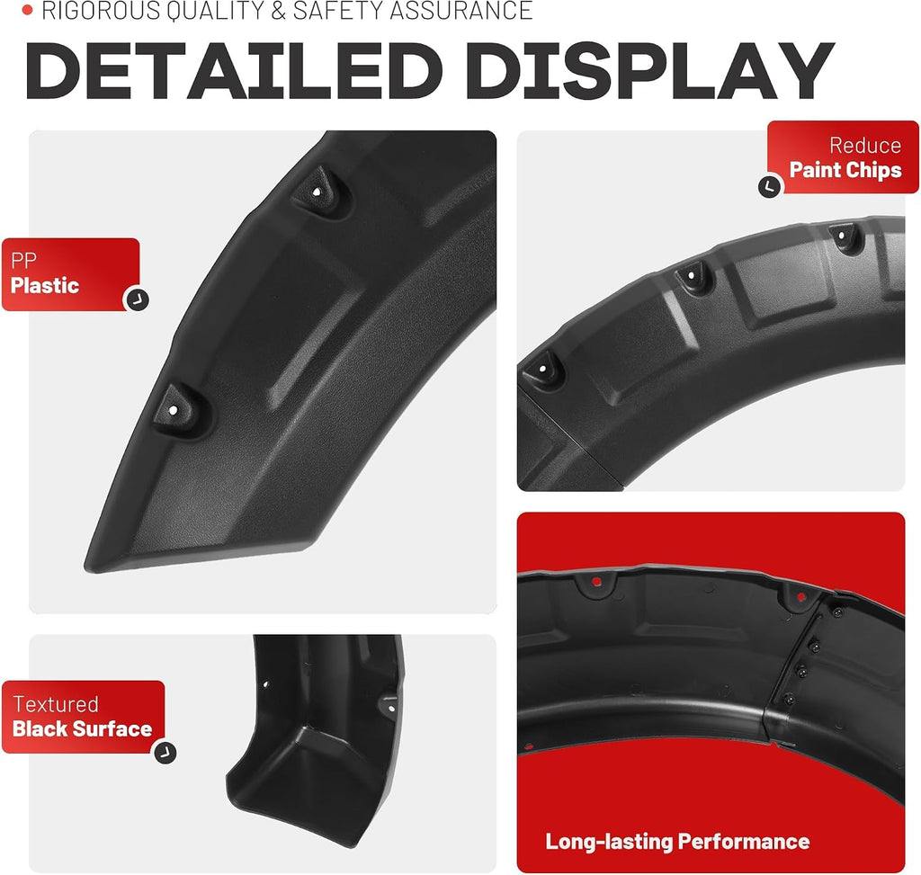 ALMULOO 4Pcs Fender Flares Compatible with 2004-2008 Ford F-150 & 2007-2008 Lincoln Mark LT Styleside w/66.0" / 67.0" / 78.0" / 96.0" bed length models Wheel Arch Covers Plastic(PP) Textured Black