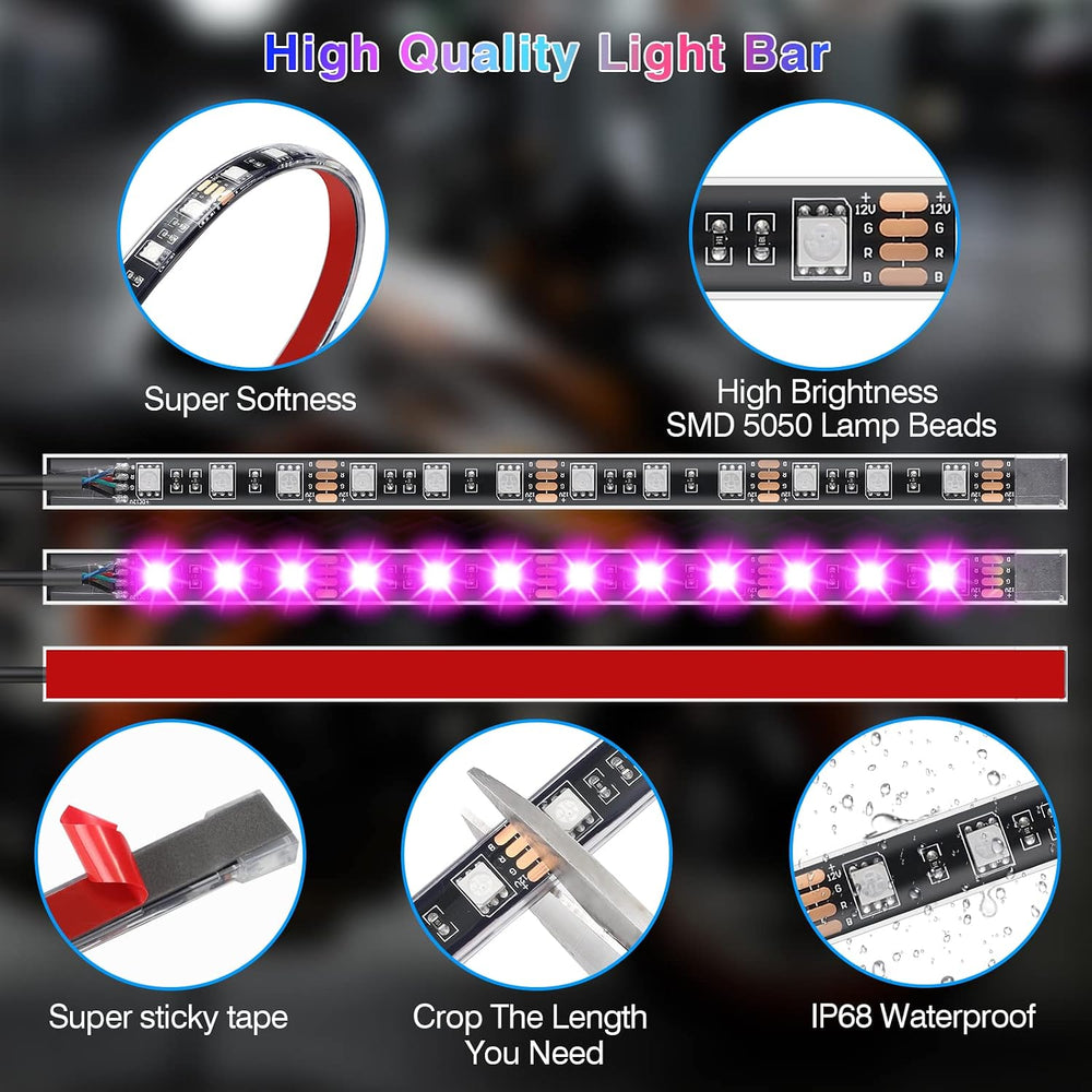 12PCS Motorcycle RGB LED Light Kit with Brake Turn Signal, Underglow Lights w...