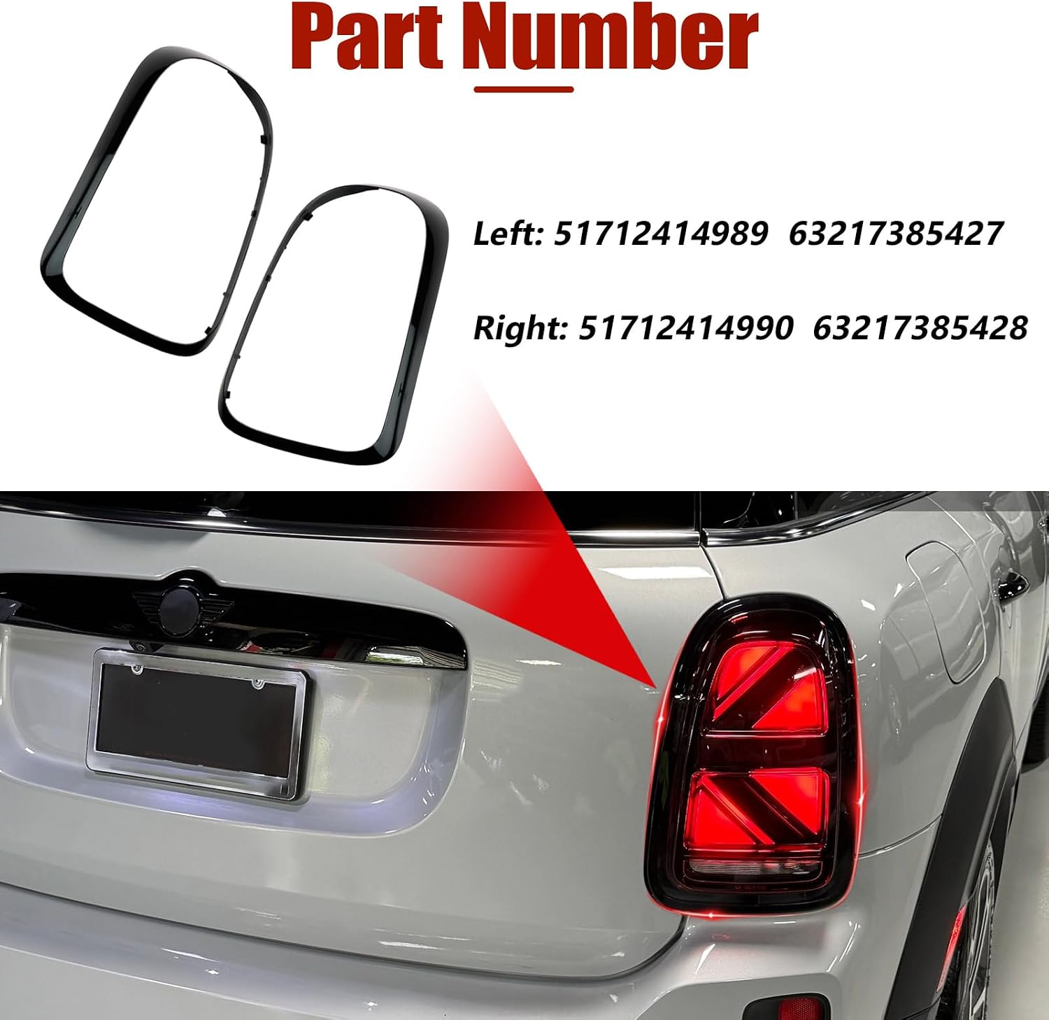 Rear Lamp Frame Bezel Guard 1 Pair Tail Lamp Frame Bezel Protector For Mini Cooper Countryman Estate F60 2017 2018 2019 2020 2021 2022 2023, Taillight Trim Rings 51712414989 (Glossy Black)