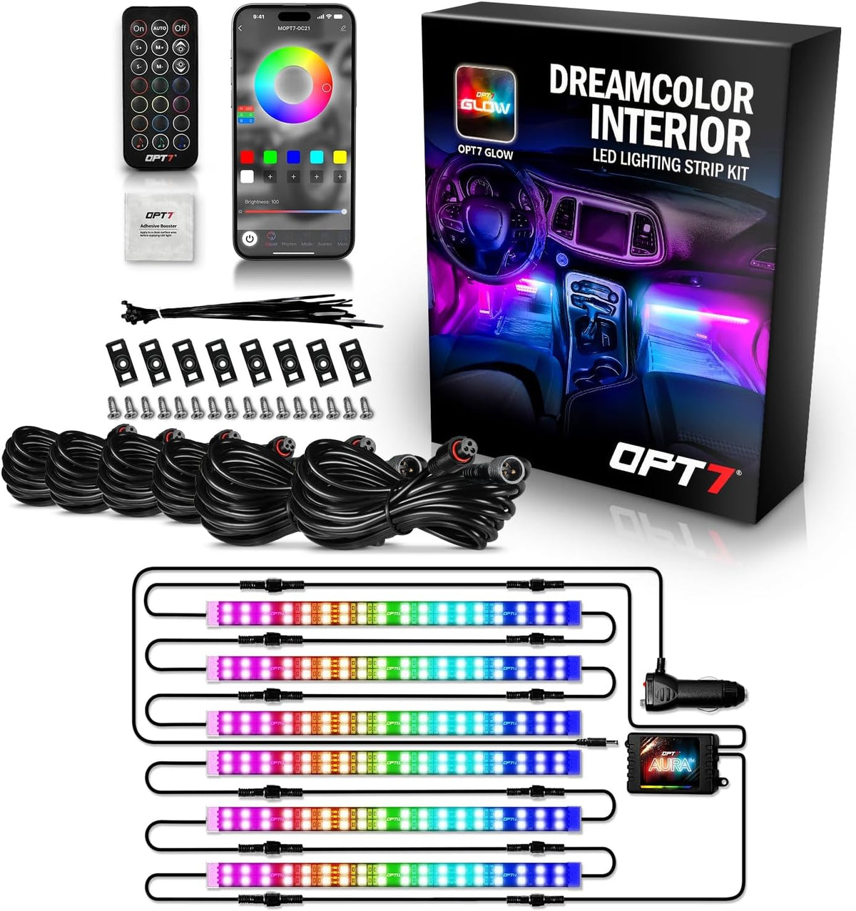 OPT7 Aura DreamColor RGB-IC Car Interior Ambient Light, Color Chasing Light Kit