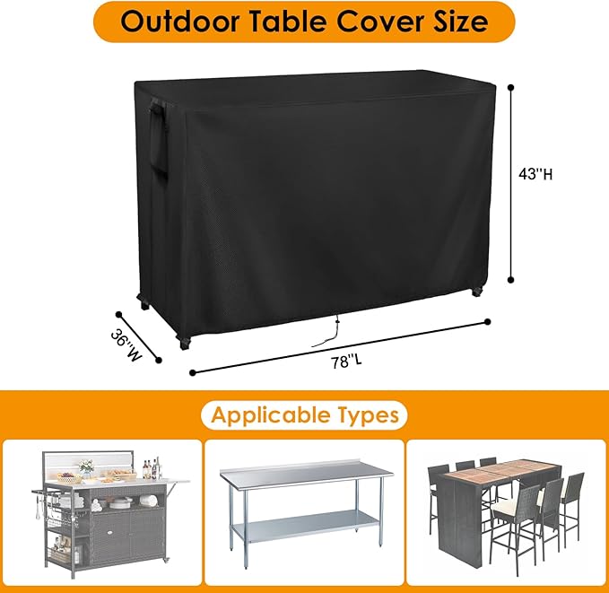 Kingling Outdoor Table Cover for Outdoor Bar Table, 78 Inch Waterproof Patio - Image 2