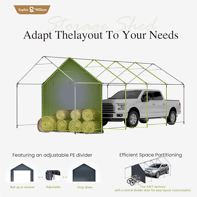 Sophia & William Carport Storage Shed 13x24 ft Portable, Heavy Duty Car Port - Image 2