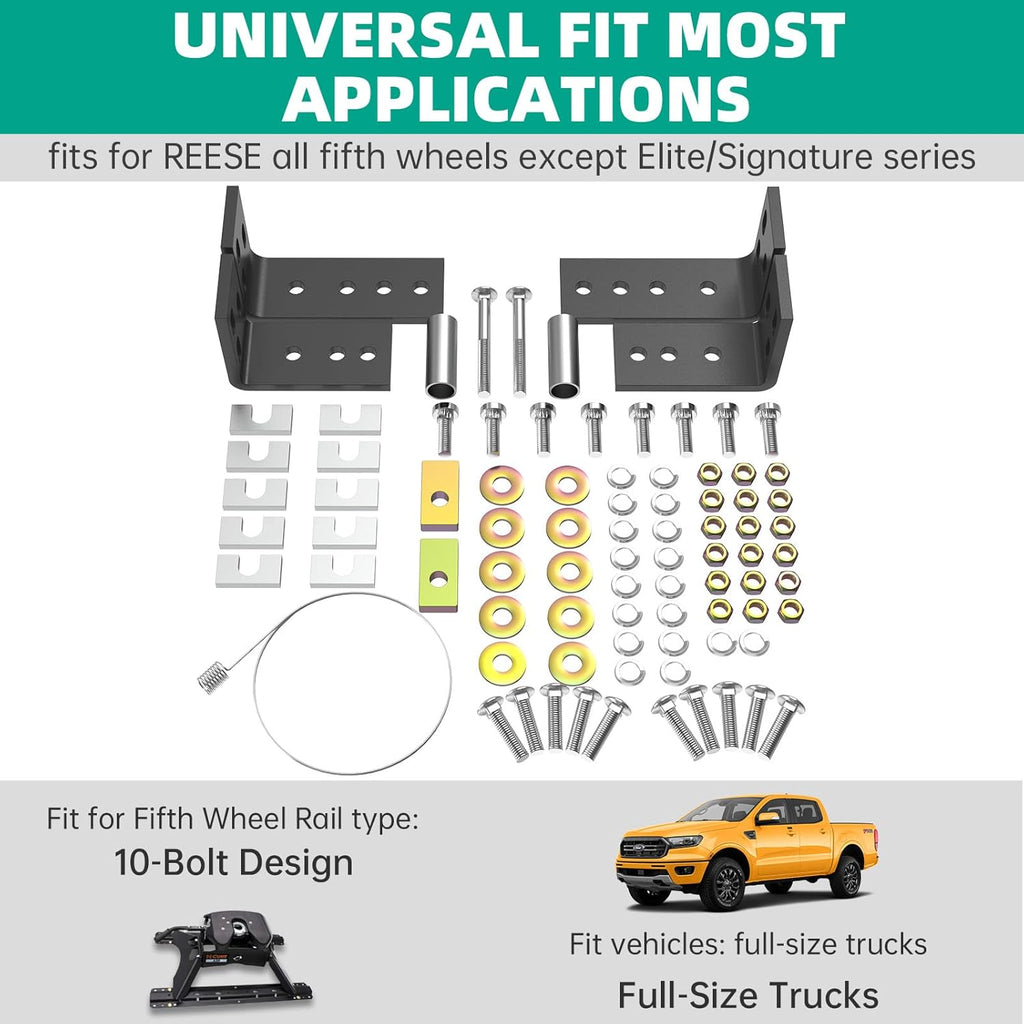 Universal Installation Kit w/Hardware and Brackets Compatible with 5th Wheel Trailer Hitches Installation Kit Replace Reese #30035, 58058 (10 - Bolt Design)