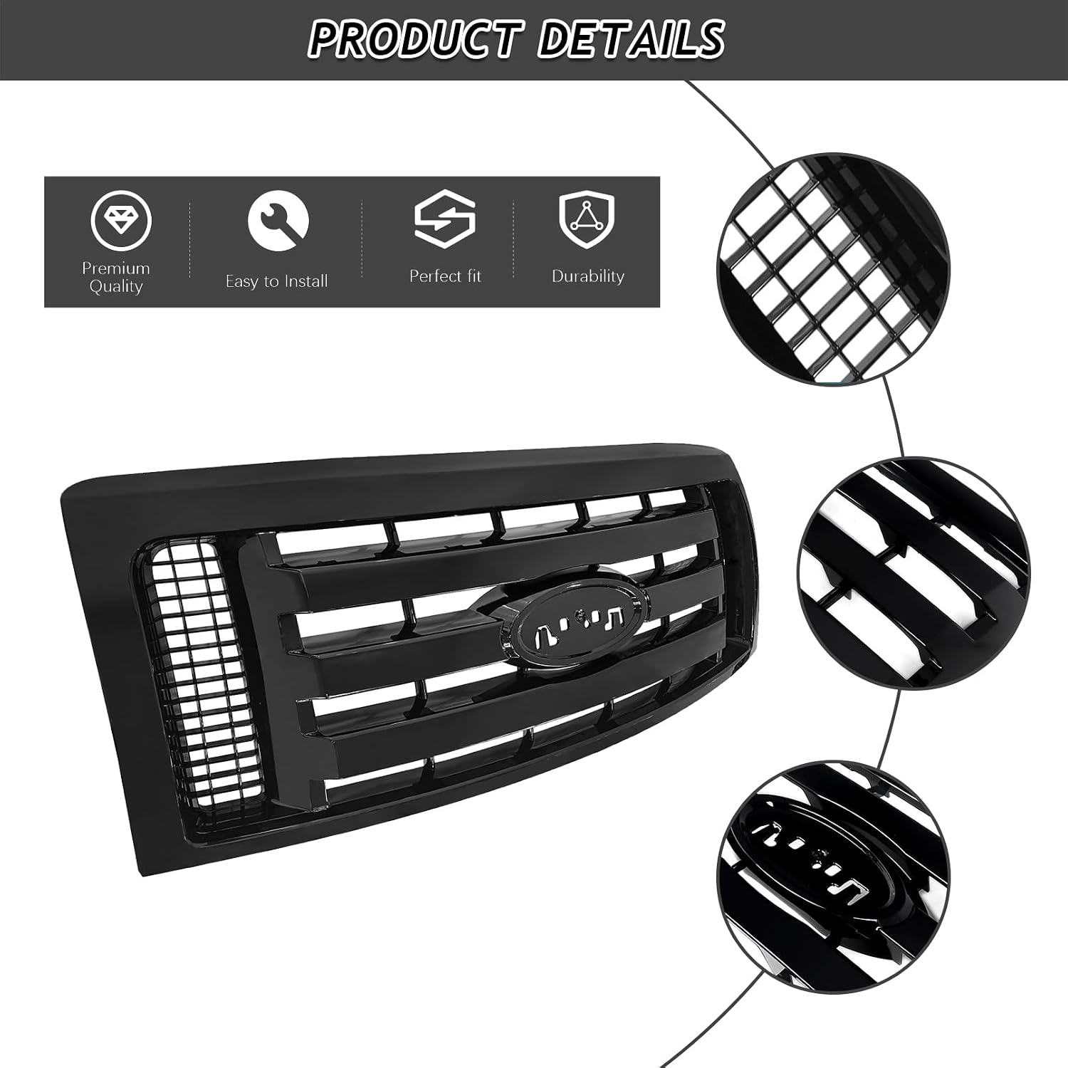 Bewild Front Bumper Grille Assembly Compatible with 2009-2014 Ford F-150 F150 XLT, Housing and Insert Grille Assembly Guards Replacement 9L3Z8200D FO1200511 (Black)
