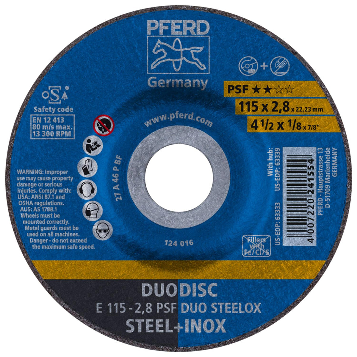 pferd psf duodisc 4-1/2"x 1/8" x 7/8" steelox, main product view