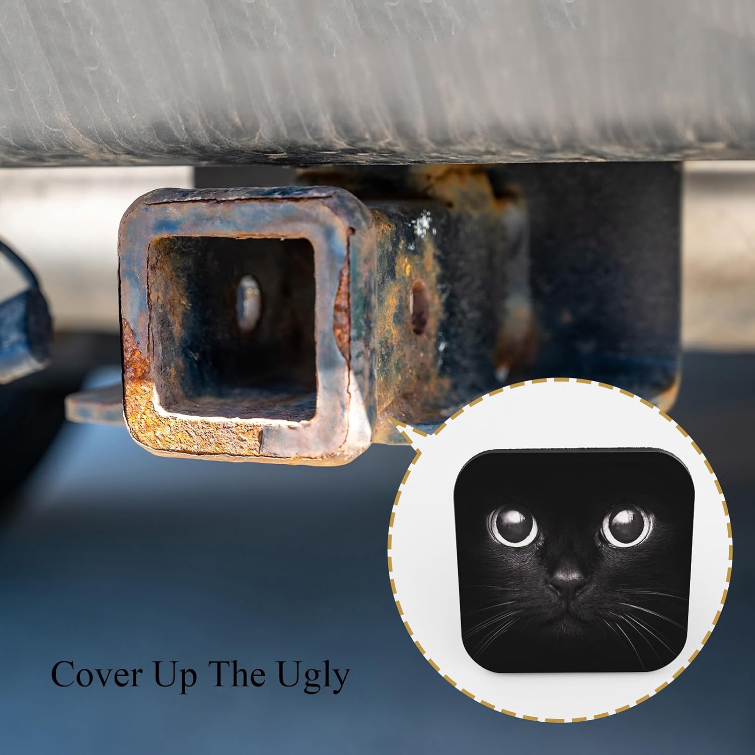 Black Cat Hitch Covers 2 Inch Cool Cat Head Kitty Eyes Kitten Face Cute Pet Rubber Receiver Tube Hitch Plug Tow Tube Base Protection Accessory Fits Most Car Models