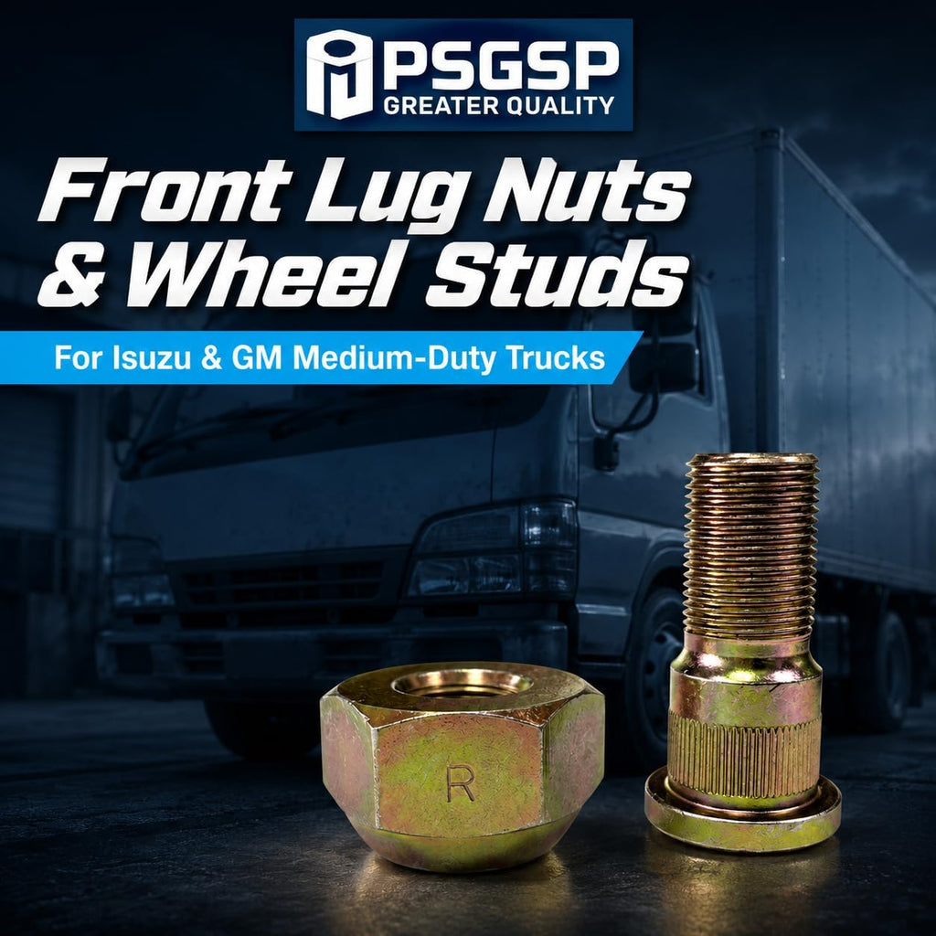 6-Lug Front Wheel Nuts & Studs Set, M20 x 1.5 Right-Hand Thread, Isuzu NPR NPR-HD NQR NRR Reach, GMC Chevy W3500-W5500, Ball Seat, Steel Wheels Only, Made in Taiwan