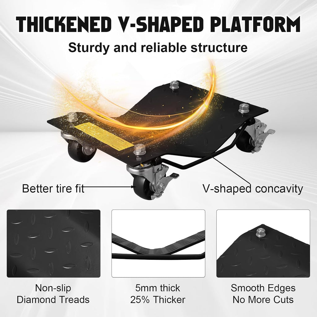 Wheel Dollies 4 Pack, 6000lbs Heavy Duty Car Skate Dollies with Brakes, Heavy-Duty Vehicle Dolly, Automotive Moving Mover Roller Skates for Garage, Auto, Truck, Trailer, Boats, Car Moving Cart