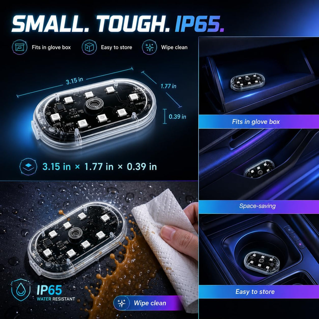 4Pcs Magnetic LED Interior Car Lights – 8 Colors RGB Wireless Ambient Lighting with Remote & Touch Control, USB Rechargeable Portable Strobe Nightlight for Footwell Door Dash Glove Box – Car Truck SUV