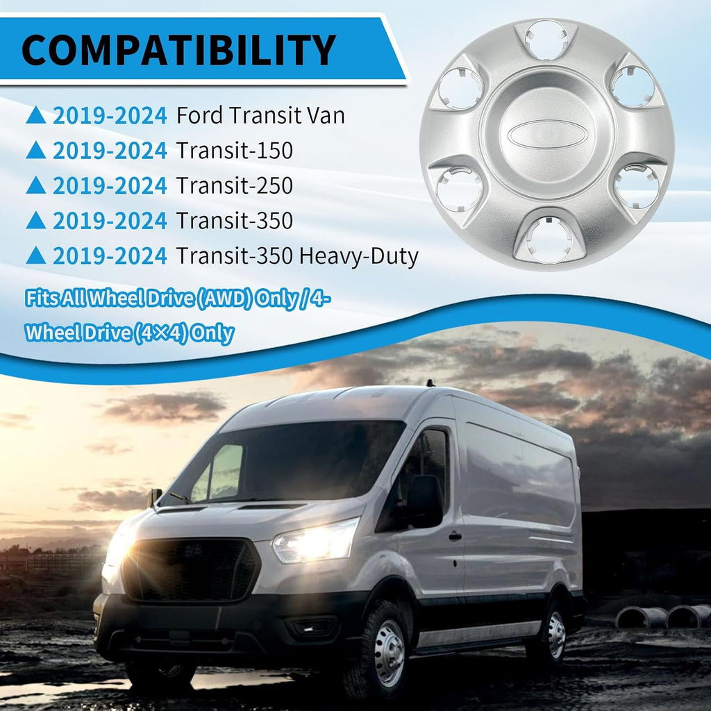 2Pcs Silver Hubcaps Fit for 2019-2026 Ford Transit 150 250 350 350HD 16" Wheel Center Cap Cover SRW & DRW Front Wheels Only (Not Rear Dual Wheels) Replaces KK4Z-1130-C KK4Z-1130-F (Silver)