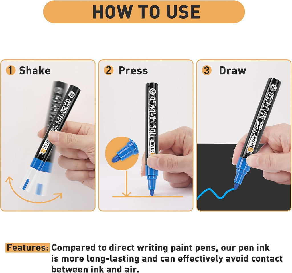 SELEAD Tire Marker White Red Yellow Blue - 8 Pack Paint Pens for Car Tires Lettering, Premium Professional Oil Based Waterproof Colored Permanent Markers
