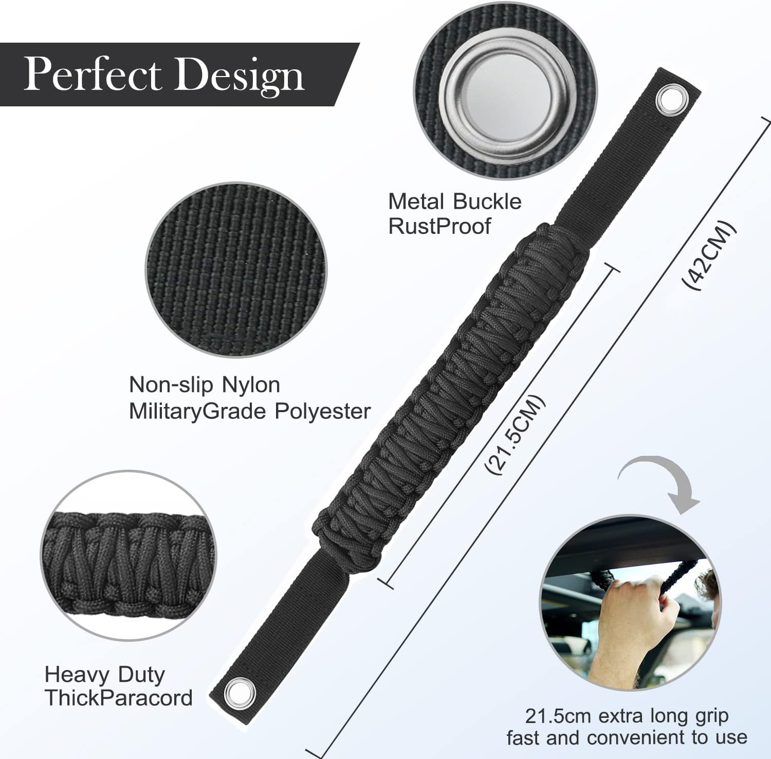 Grab Handles for Ford Bronco 2021-2024 2/4 Door, Roll Bar Paracord Grip Handles, for Ford Bronco Interior Accessories(Black 4PCS)