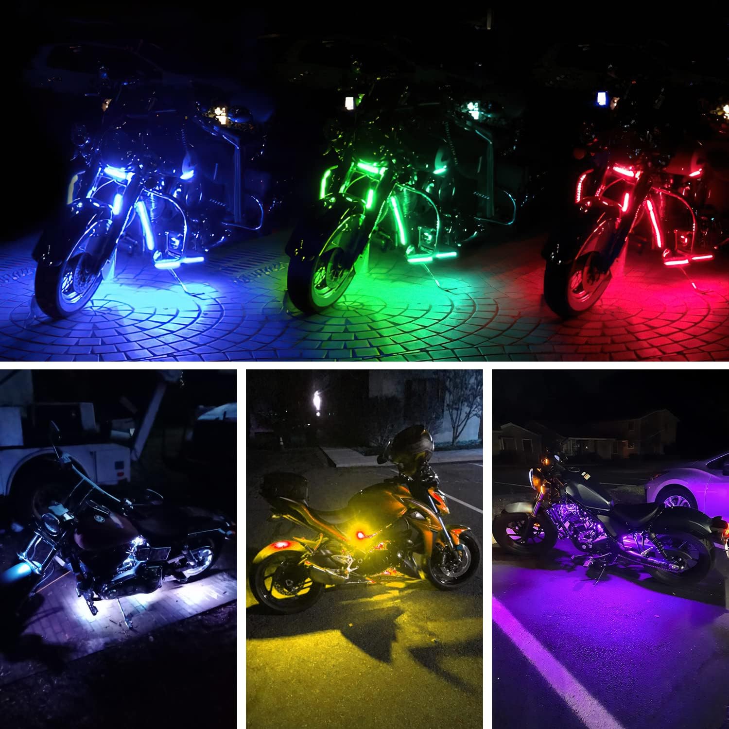 Nilight 8pcs Motorcycle RGB LED Strip Lights Kit Multi-Color Neon Waterproof Atmosphere Lights with RF Wireless Smart Remote Controllers for Harley Davidson Suzuki,2 Years Warranty