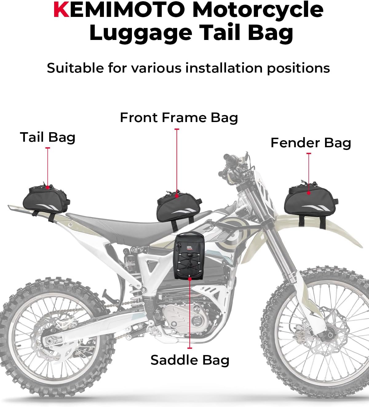 KEMIMOTO Dirt Bike Frame Bag, Waterproof Front Battery Bag Storage Pouch Compatible with Sur-Ron Light Bee X, S X160, X260 Soleil 01 E-Ride Pro SS/S ridstar q20 Talaria E-Bike,Dual Sport 2.5L Silver