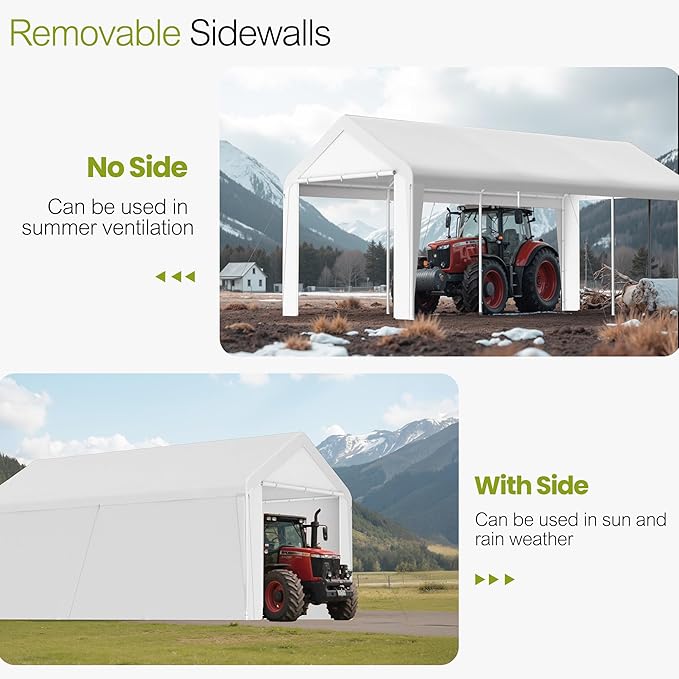 GOJOOASIS 10x20 Carport Heavy Duty Portable Garage Shelter Metal Car Canopy Tent - Image 3