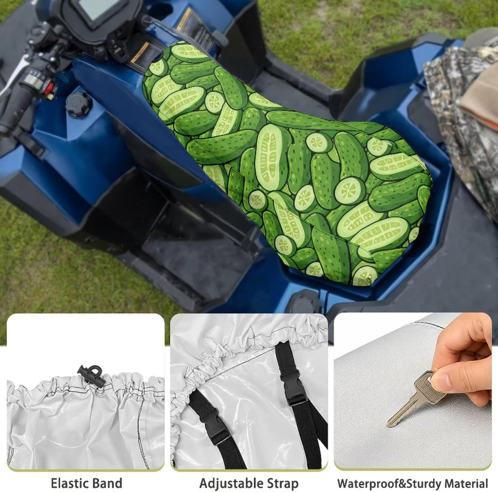 Cucumber Pickle ATV Seat Cover Easy to Install Four Wheeler Seat Cover Waterproof Material ATV Accessories Compatible with Most ATV for Sportsman, Rancher, Scrambler