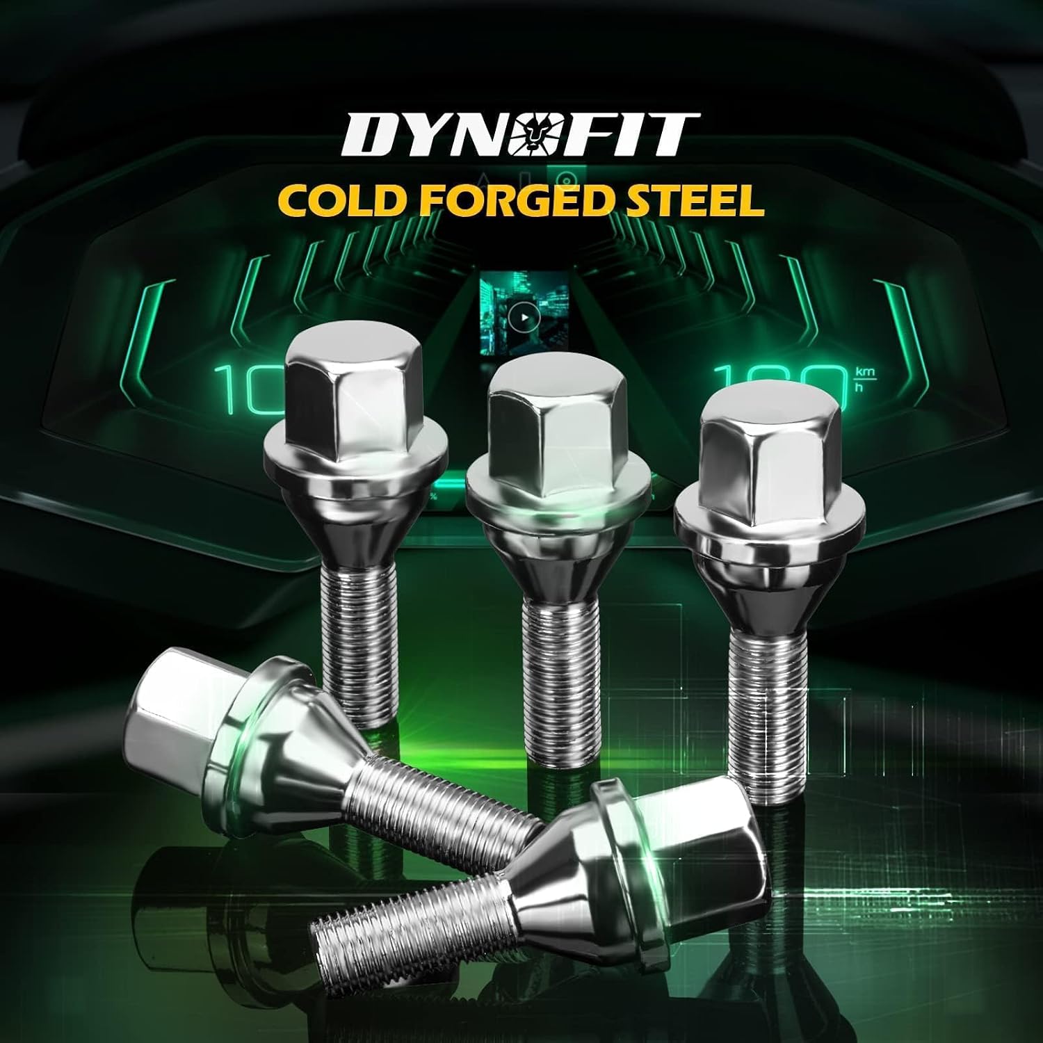dynofit 12x1.25 OEM/Stock Wheel Lug Bolts, 20pcs ET 28mm Shank 19mm Hex 2.45 inch Length Solid Chrome Studs Set for 2015-2022 Je/ep Renegade, 2018-2022 Compass, 2014-2022 Cherokee and More