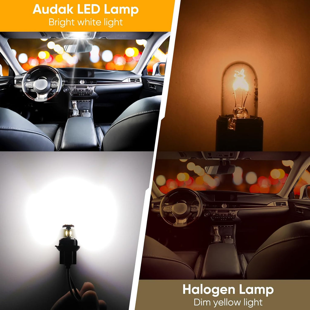 Audak 194 LED Bulb T10 W5W 2825 158 192 168 Canbus 9SMD 2835 Chipset 6000K White Non-polarity for Car Interior Dome Map Door Courtesy License Plate Trunk Lights (Pack of 10)