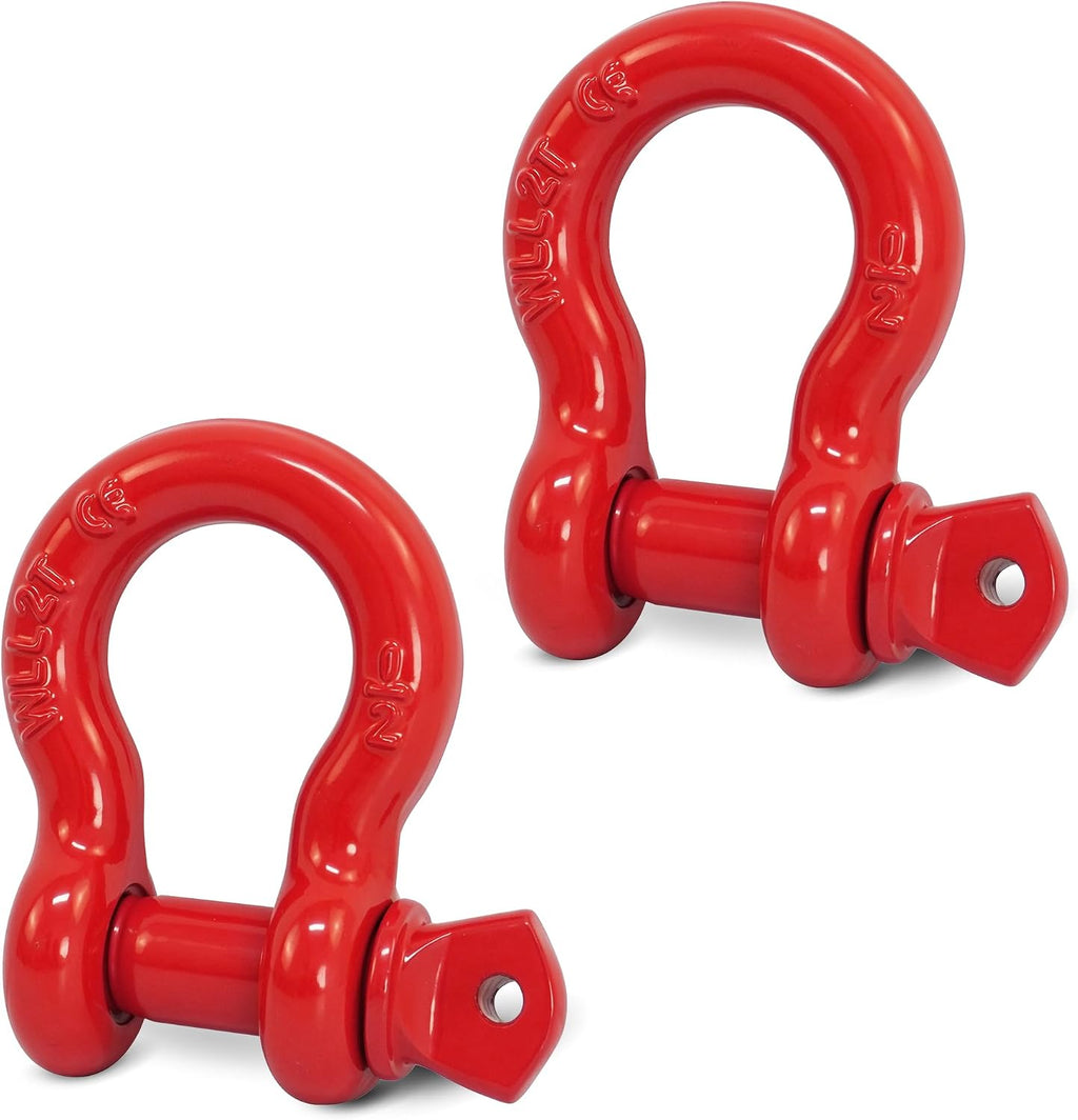 2 Pack Red D Ring Recovery Shackles 1/2" with 9/16" Screw Pin, 26,400 lbs Break Strength Heavy Duty Tow Shackles for Winch, Off Road Jeep, Truck, SUV, ATV, UTV