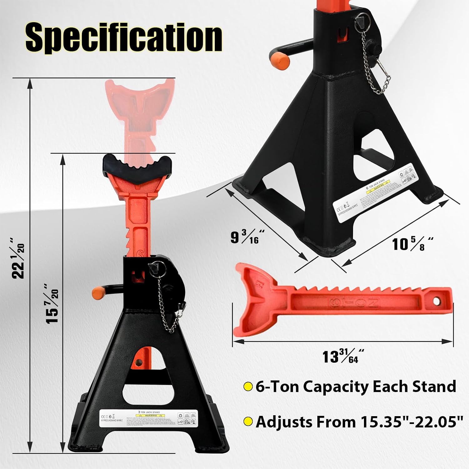 YATOINTO Upgraded Jack Stands 6 Ton (13,200 LBs) with 2 Crossbars and Double Pin Locking,Car Jack Stands 15.35"-22.05" Adjustable with Rubber Pads for Trucks,Home,Garage, SUV,Car,UTV/ATV,1 Pair