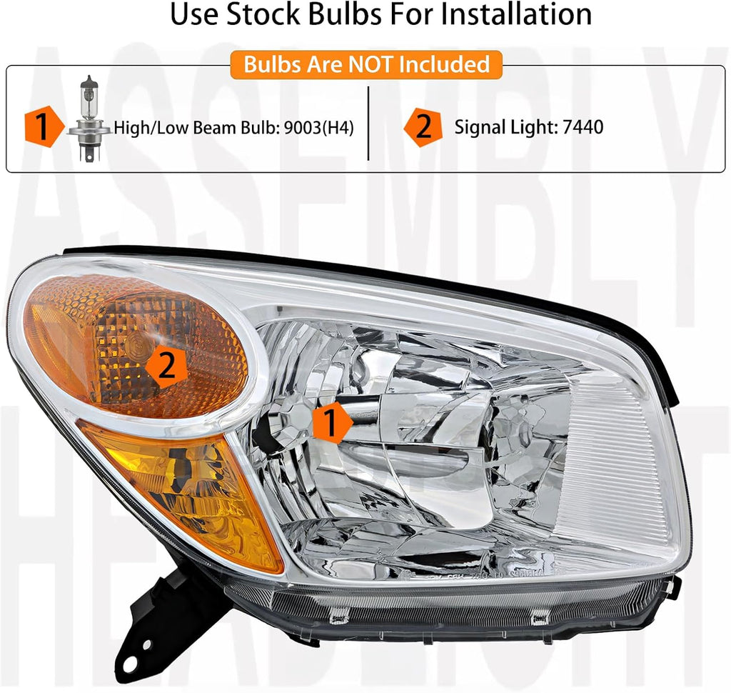 OE Style Headlights Assembly Set For 2004 2005 Toyota RAV4 Base L Sport SUV Replacement Halogen Bumper Headlamps Driver and Passenger Side Chrome Housing Clear Lens TO2518103 TO2519103(LH&RH)