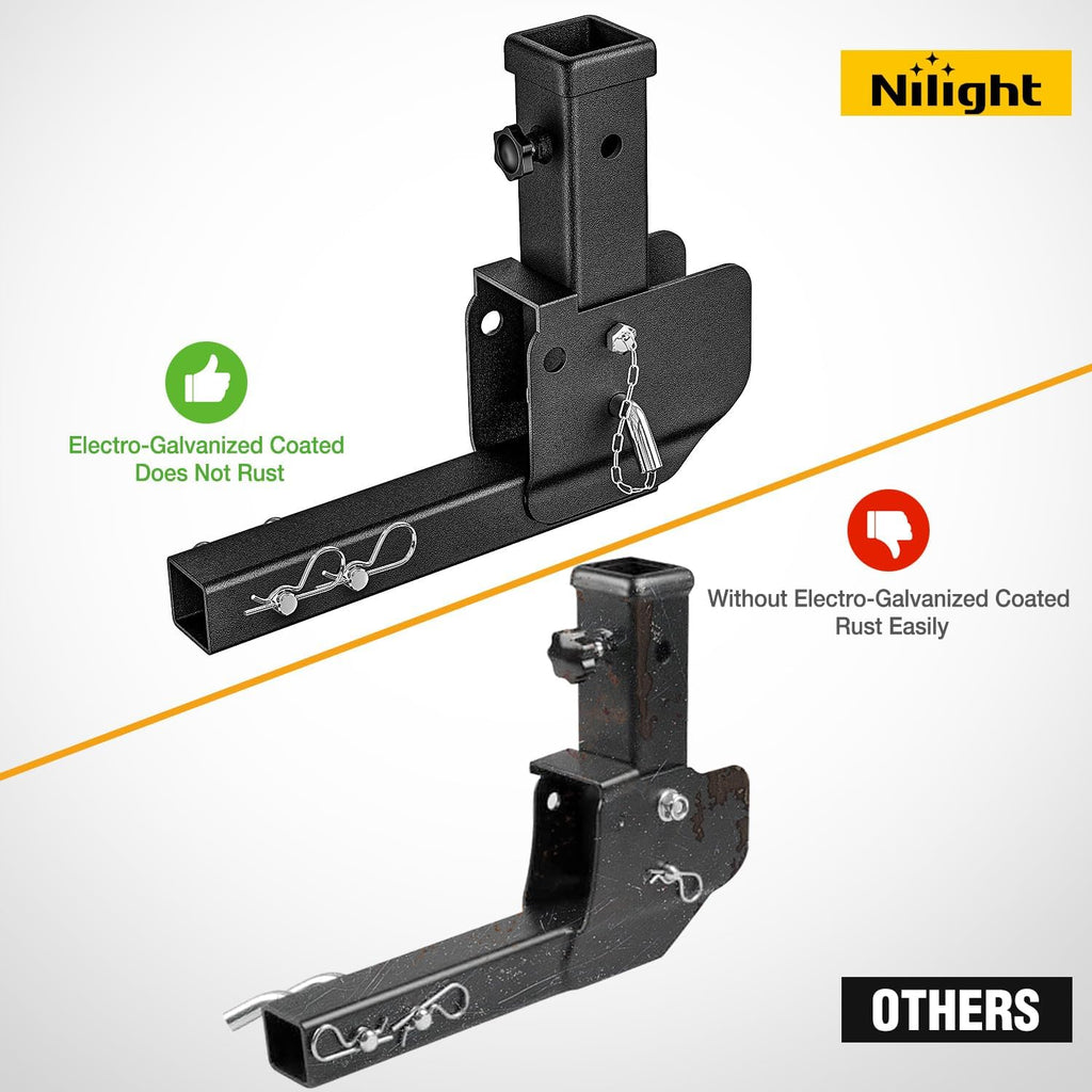 Nilight Trailer Hitch Folding Extender Mount Shank 16.54" Compatible with Wheelchair Cargo Carrier Adapter for 2 Inch Receiver Trailer Hitch 500lbs Black Powder Coated