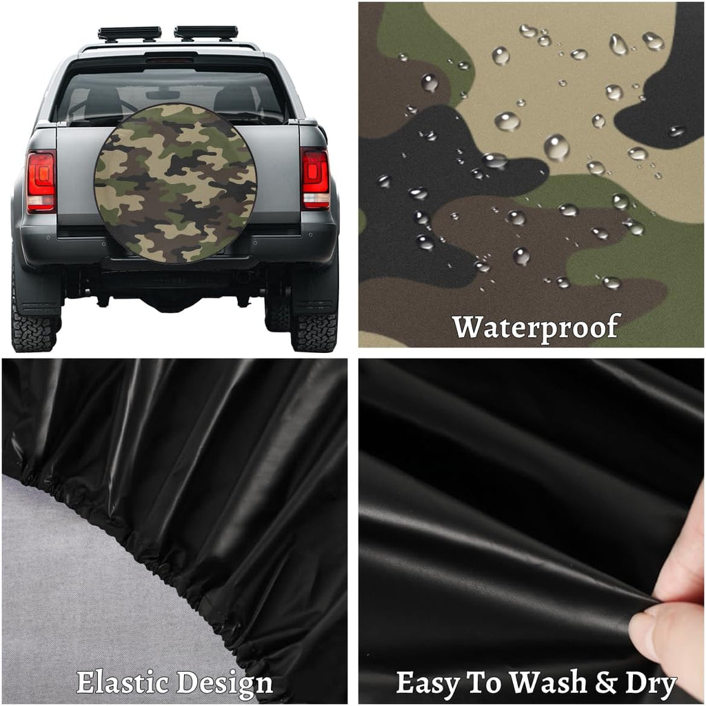 Camo Spare Tire Cover Waterproof Dust-Proof Spare Wheel Covers | Camouflage Army Wheel Tire Cover Universal Fit for Camper Trailers RV SUV Truck Travel Trailers Accessories 14"